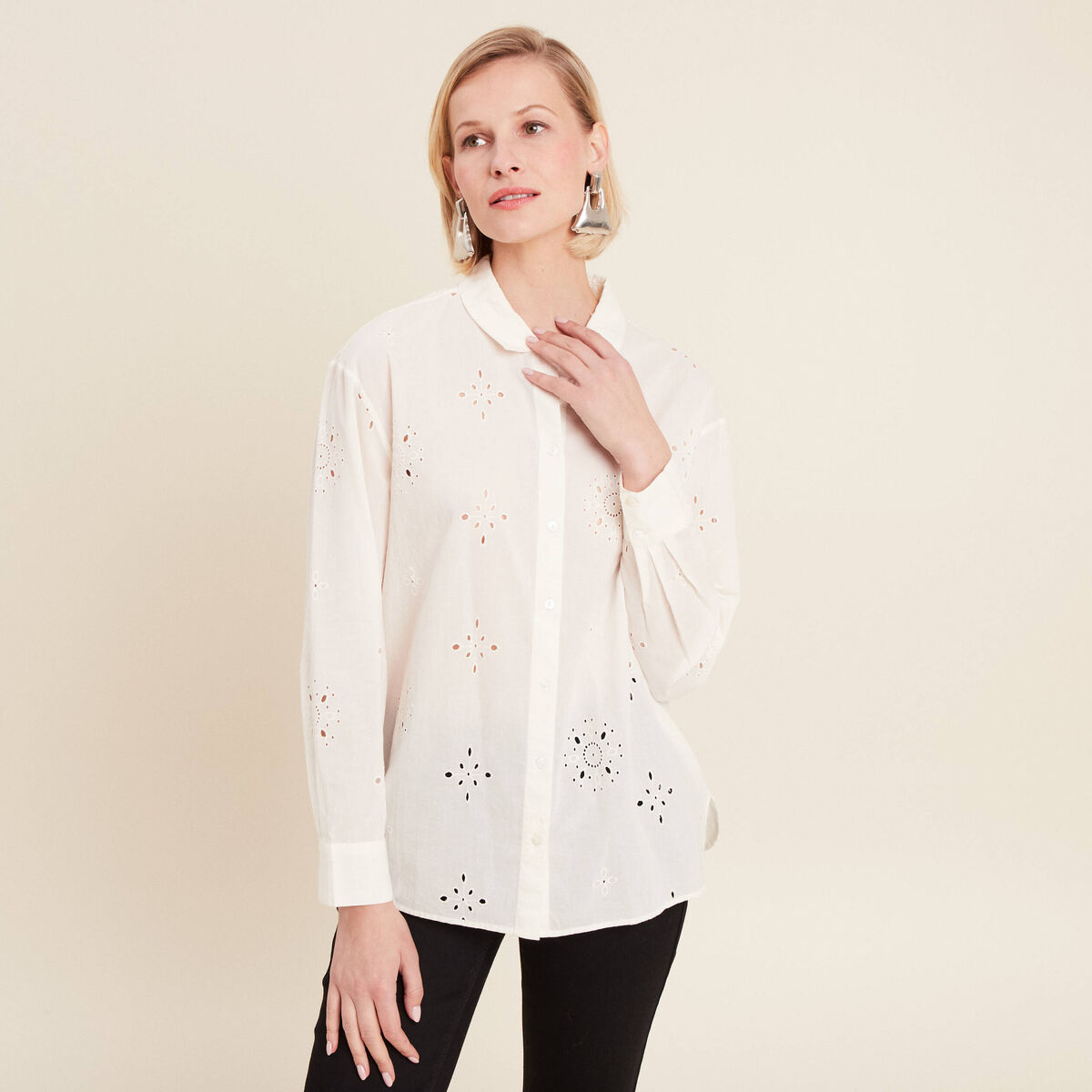 Chemise manches longues ecru femme