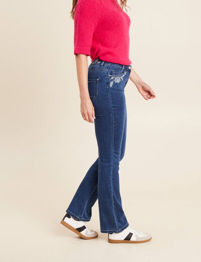 jean bootcut taille basculée brodé denim stone femme