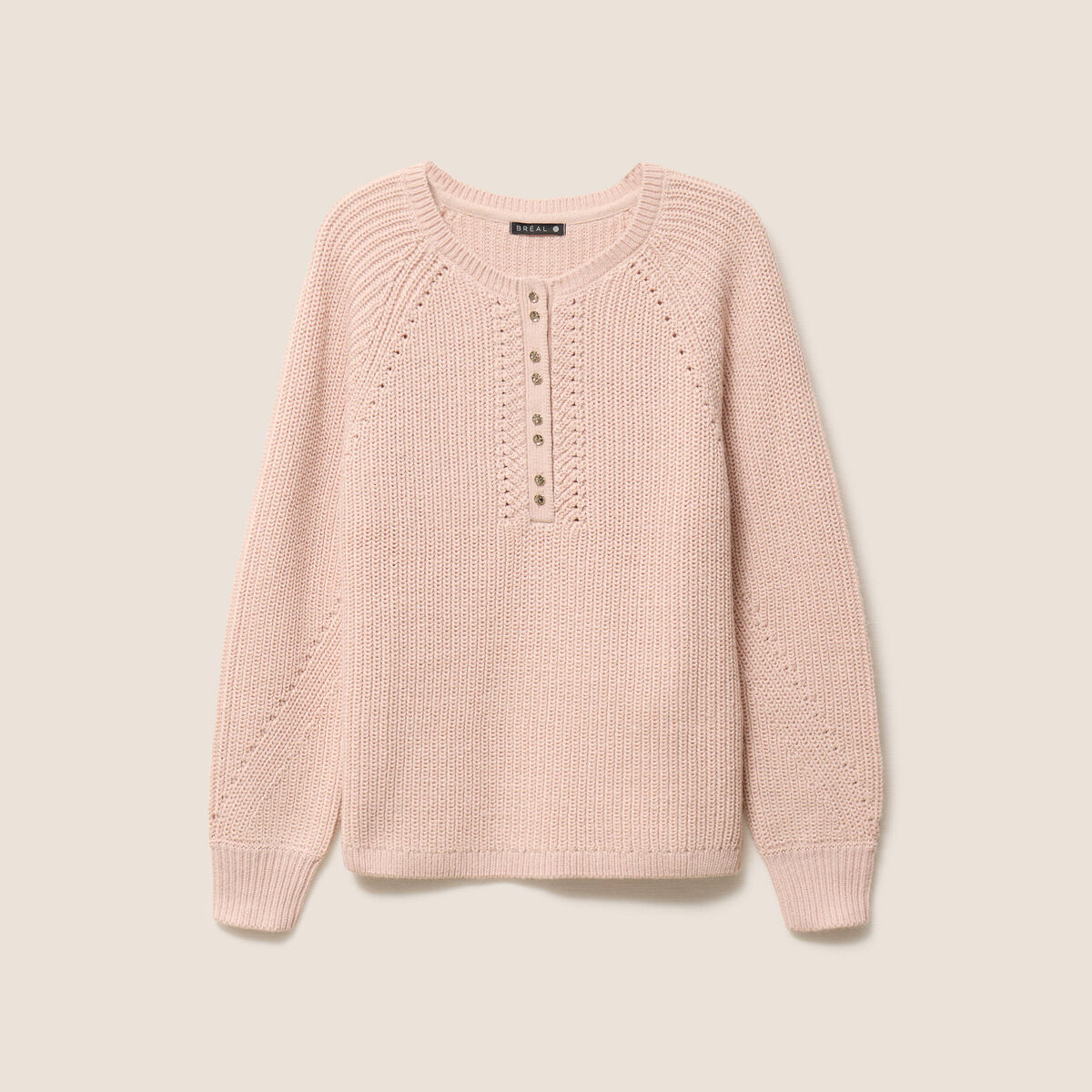 Pull col tunisien manches longues vieux rose femme