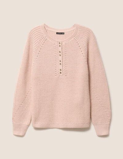 Pull col tunisien manches longues vieux rose femme