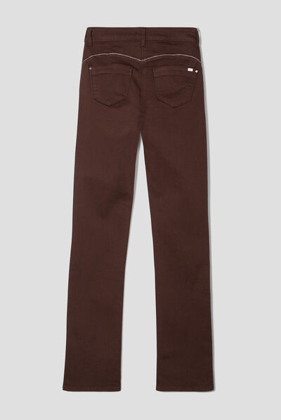 Pantalon évasé taille haute marron foncé femme