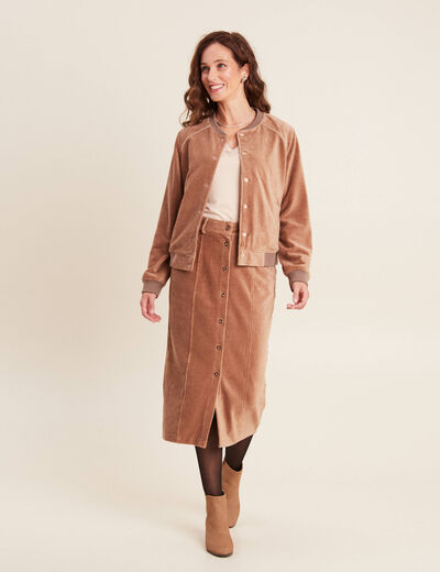 Jupe crayon coloris noir bi-matière en cuir et viscose femme