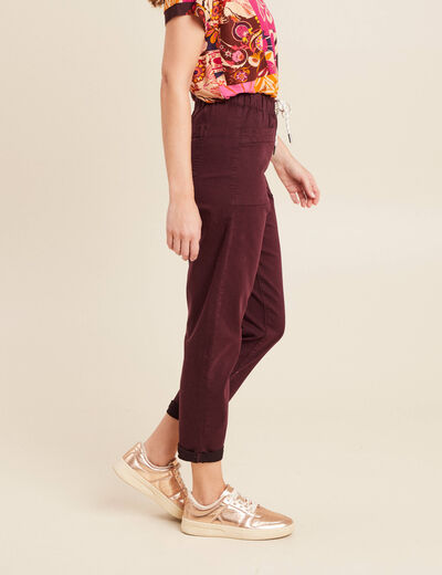 Pantalon coupe droite à coulisse bordeaux femme