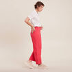 Pantalon flou ceintur&eacute; 7/8&egrave;me rose cerise femme