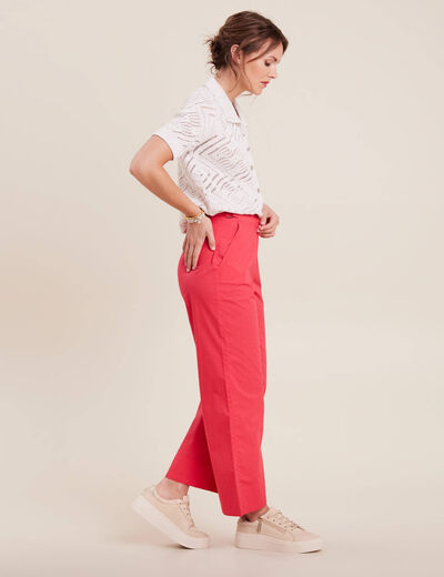 Pantalon flou ceinturé 7/8ème rose cerise femme
