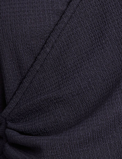 Blouse col V manches coude bleu foncé femme