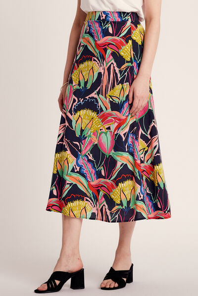 Jupe longue évasée multicolore femme