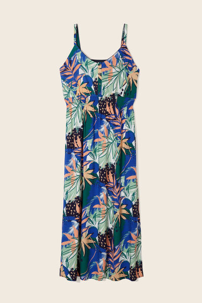 Robe longue évasée à bretelles bleu femme