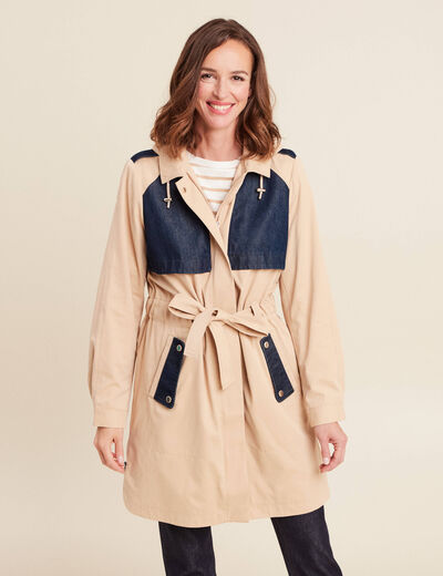 Trench d&eacute;perlant avec capuche doubl&eacute; beige femme