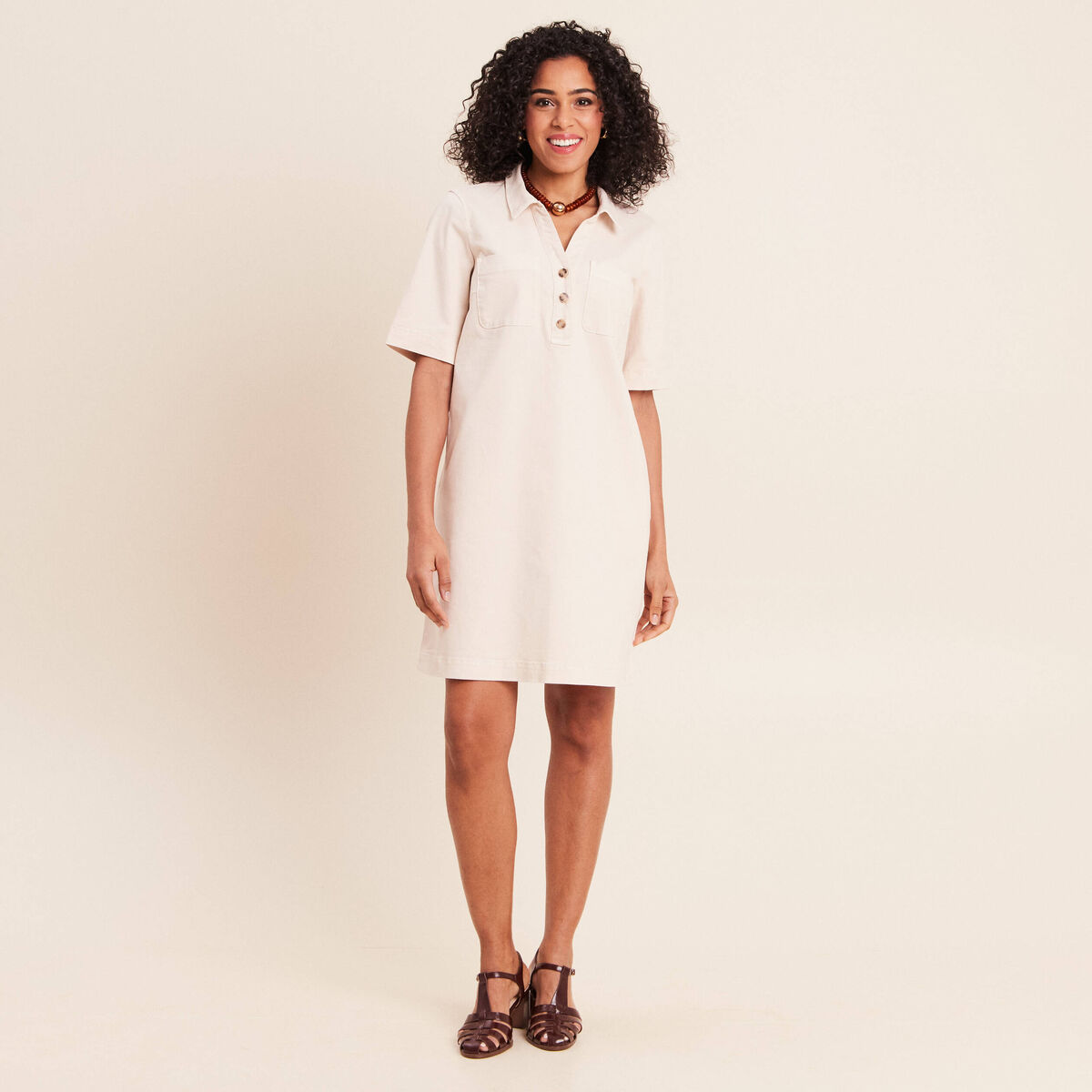 Robe courte en coton ivoire femme