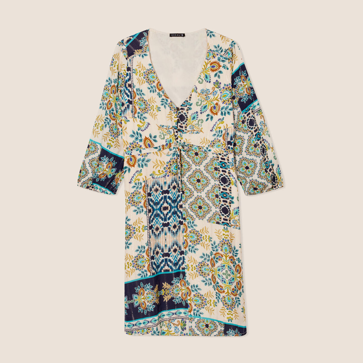 Robe évasée fluide manches 3/4 bleu femme