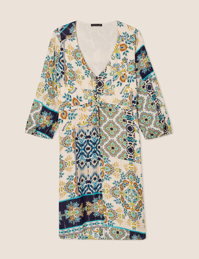 Robe évasée fluide manches 3/4 bleu femme