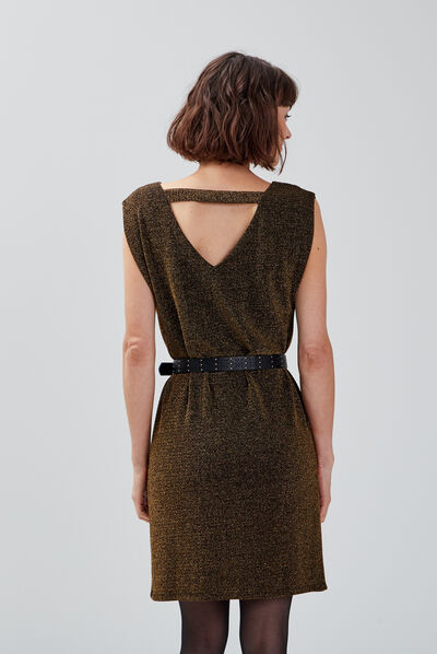Robe droite sans manches couleur or femme