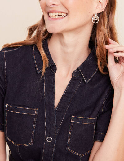 Robe jean &eacute;vas&eacute;e col chemise denim brut femme