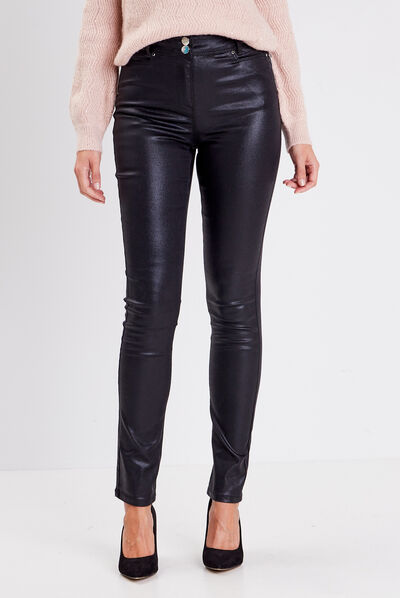 Pantalon ajusté enduit noir femme