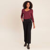 T-shirt ajust&eacute; col v manches longues bordeaux femme