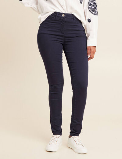 Pantalon léger taille haute long bleu marine femme