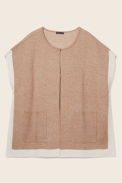 Gilet poncho manches courtes sable femme