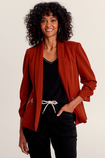 Veste esprit tailleur ajustée bordeaux femme