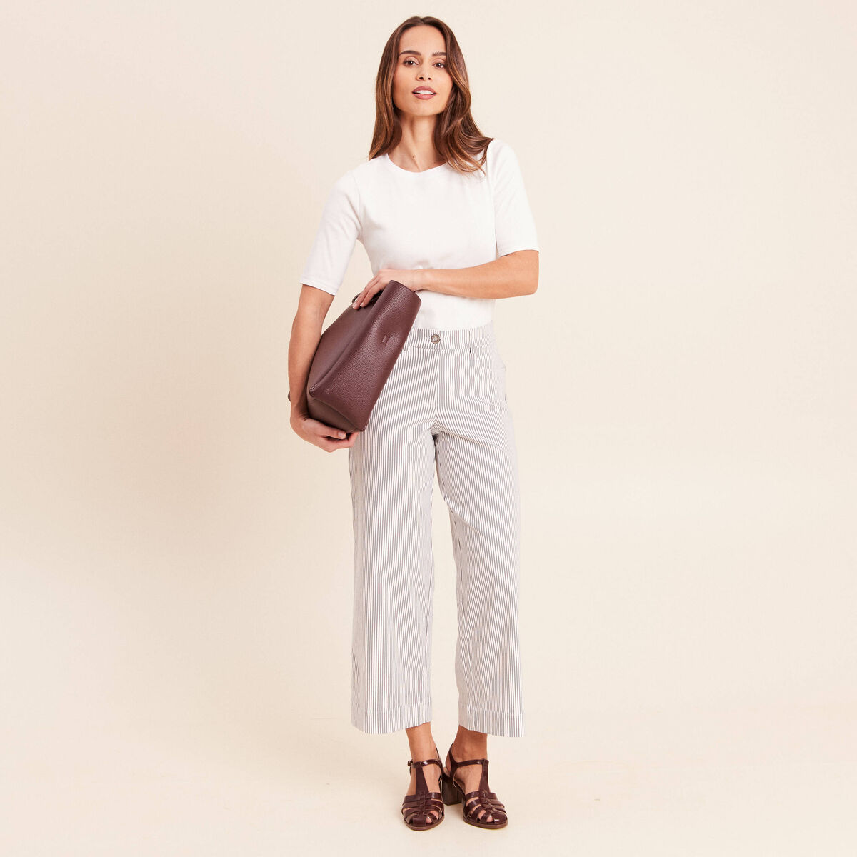Pantalon large taille haute bleu femme