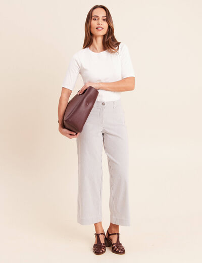 Pantalon large taille haute bleu femme