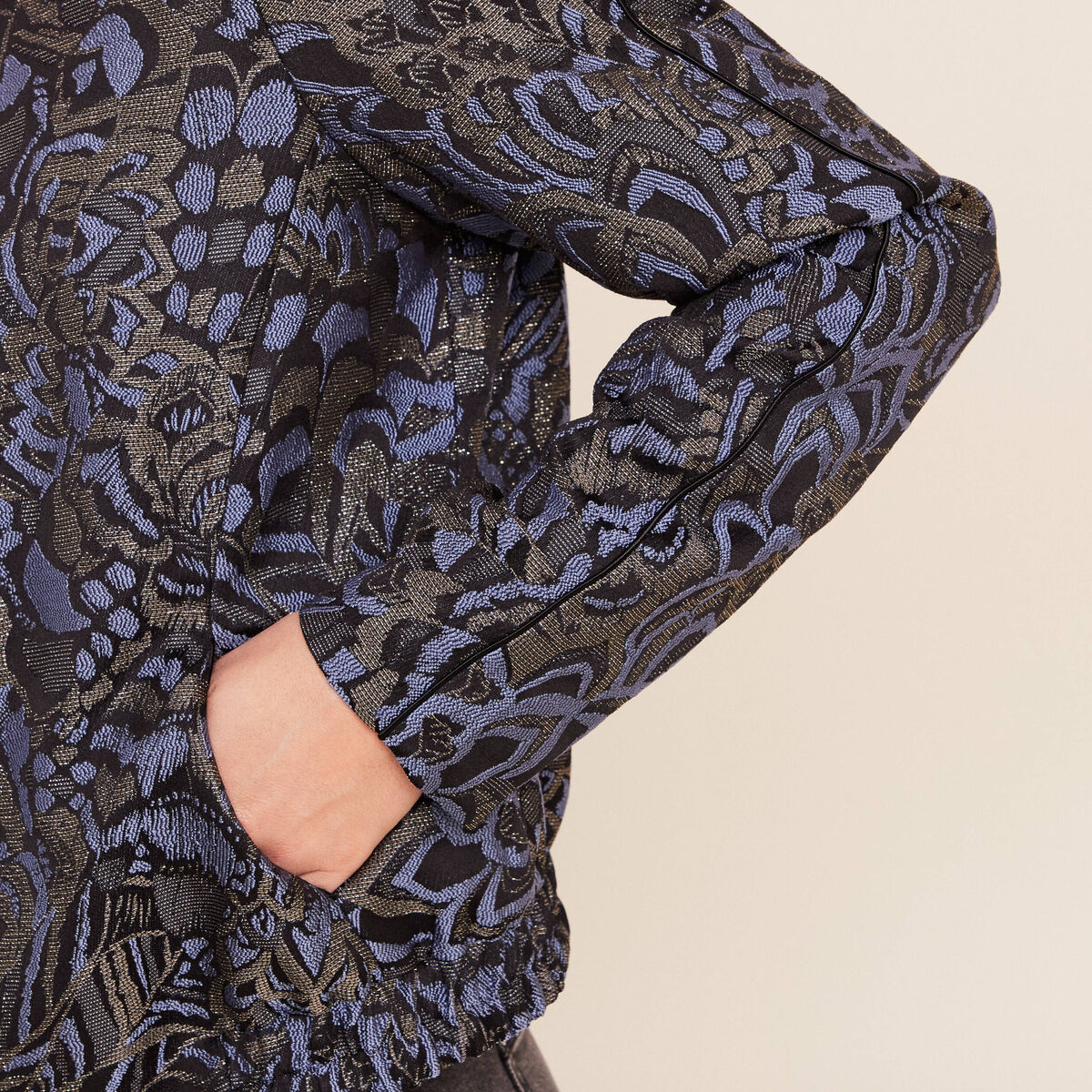 Veste bas resserr&eacute; manches longues bleu femme