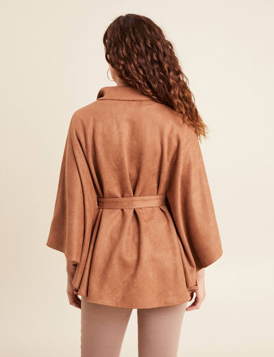 Poncho ceintur&eacute; fermeture zipp&eacute;e marron clair femme