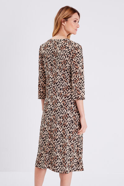 Robe droite avec fronces beige femme