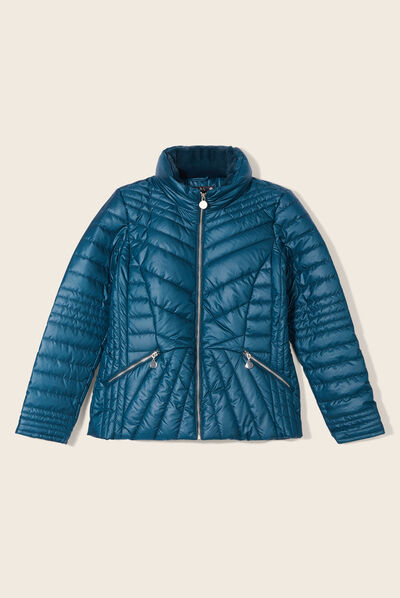 Doudoune courte cintrée déperlante bleu canard femme