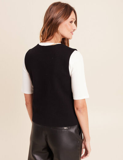 Gilet court cintr&eacute; sans manches col v noir femme