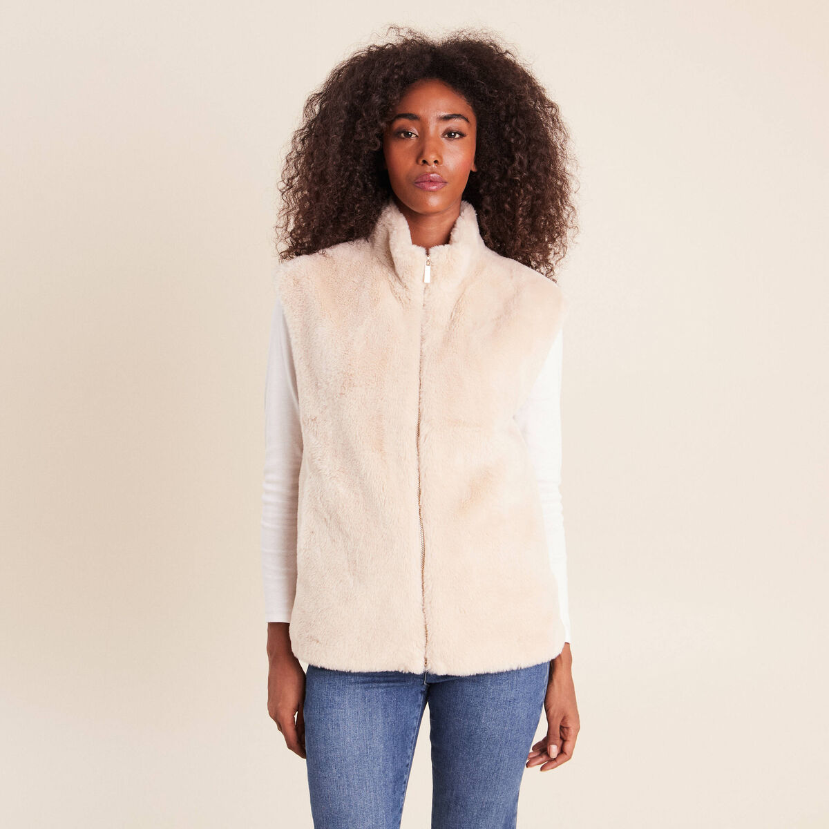 Veste col montant doubl&eacute;e ecru femme