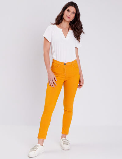 Pantalon léger taille standard 7/8ème jaune moutarde femme