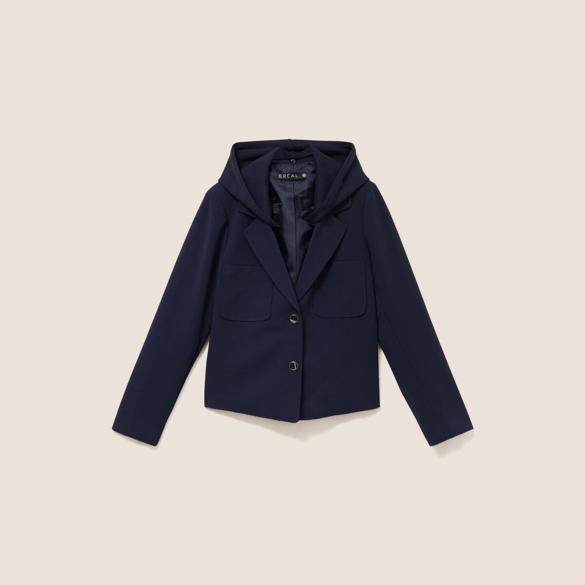 veste cintr&eacute;e doubl&eacute;e avec capuche bleu fonc&eacute; femme