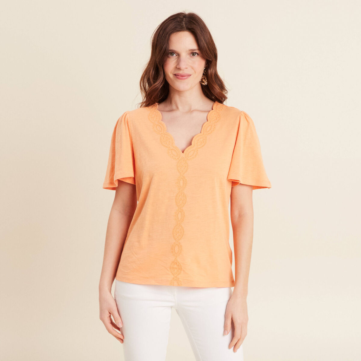 T-shirt manches courtes orange clair femme