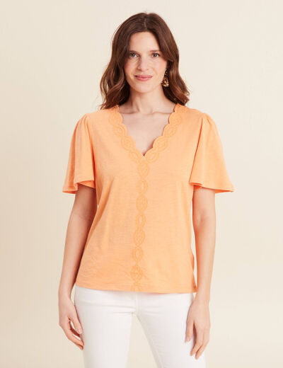 T-shirt manches courtes orange clair femme