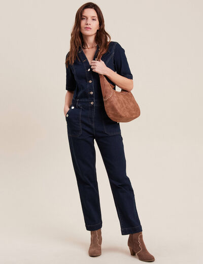 Combinaison pantalon en jean denim brut femme