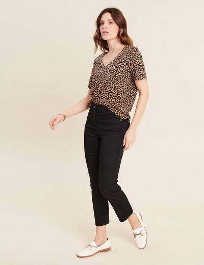 T-shirt col V manches courtes noir femme