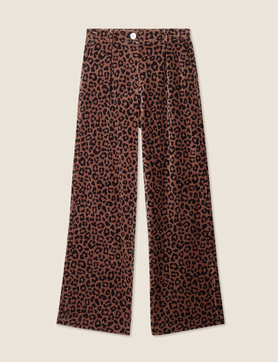 Pantalon large velours marron femme