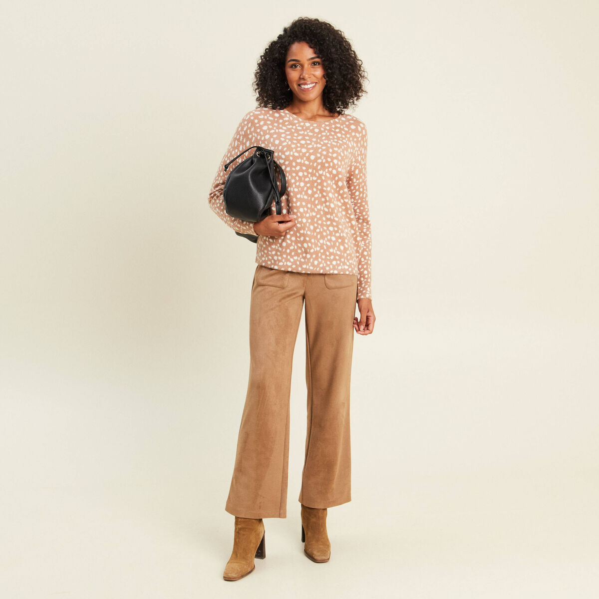 Pantalon aspect daim marron femme
