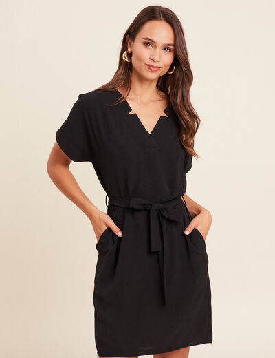 Robe fluide manches courtes noir femme