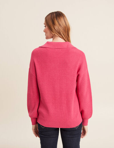 Pull manches longues col polo rose femme