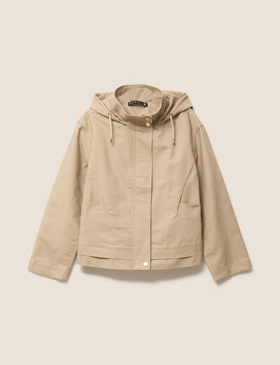 Parka droite courte &agrave; capuche en coton sable femme