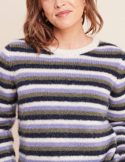 Pull manches longues col rond bleu femme
