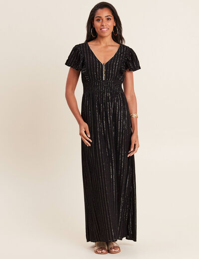 Robe longue droite fluide noir femme
