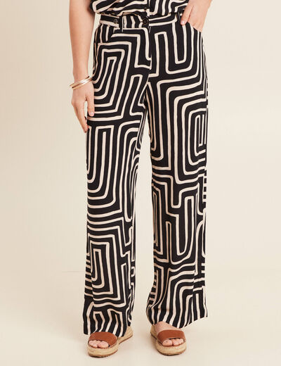 Pantalon large taille haute noir femme