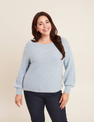 Pull confectionné en France bleu canard femme