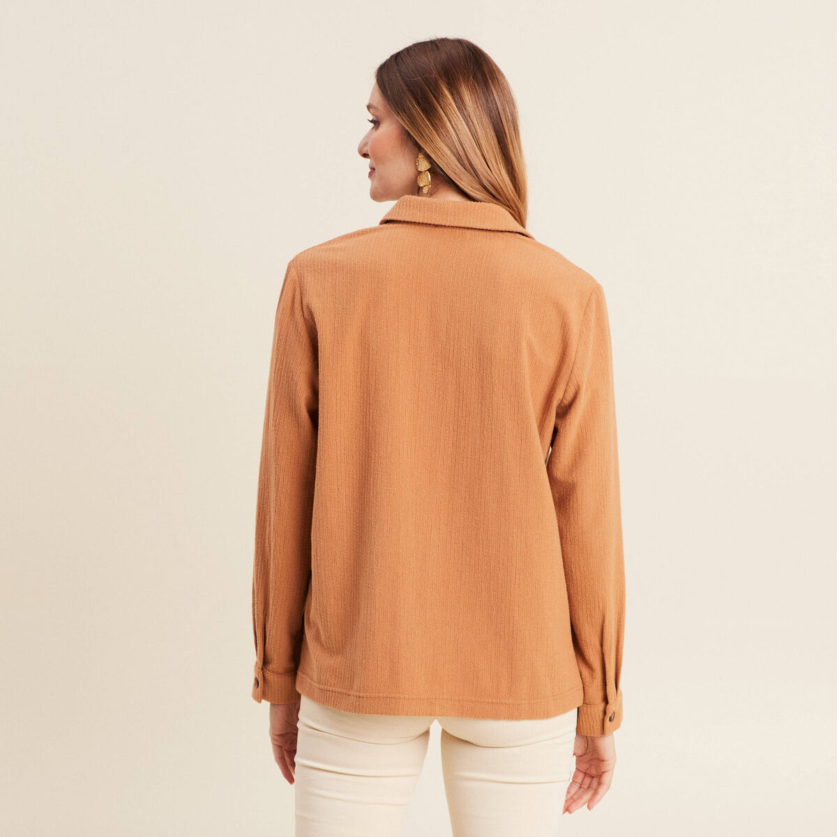 Surchemise manches longues camel femme