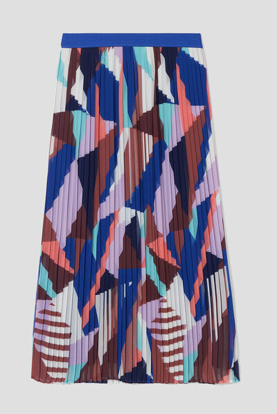 Jupe longue droite plissée multicolore femme