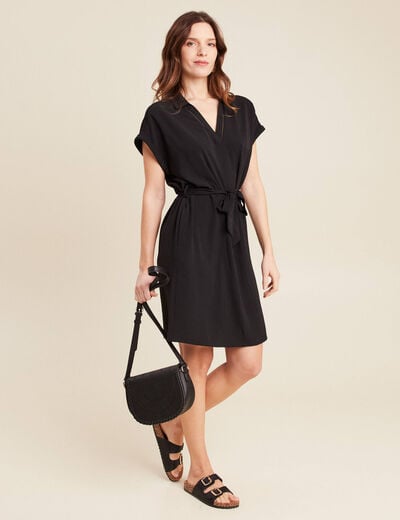 Robe droite ceinture nouée noir femme