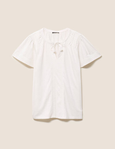 Blouse col tunisien manches courtes ecru femme